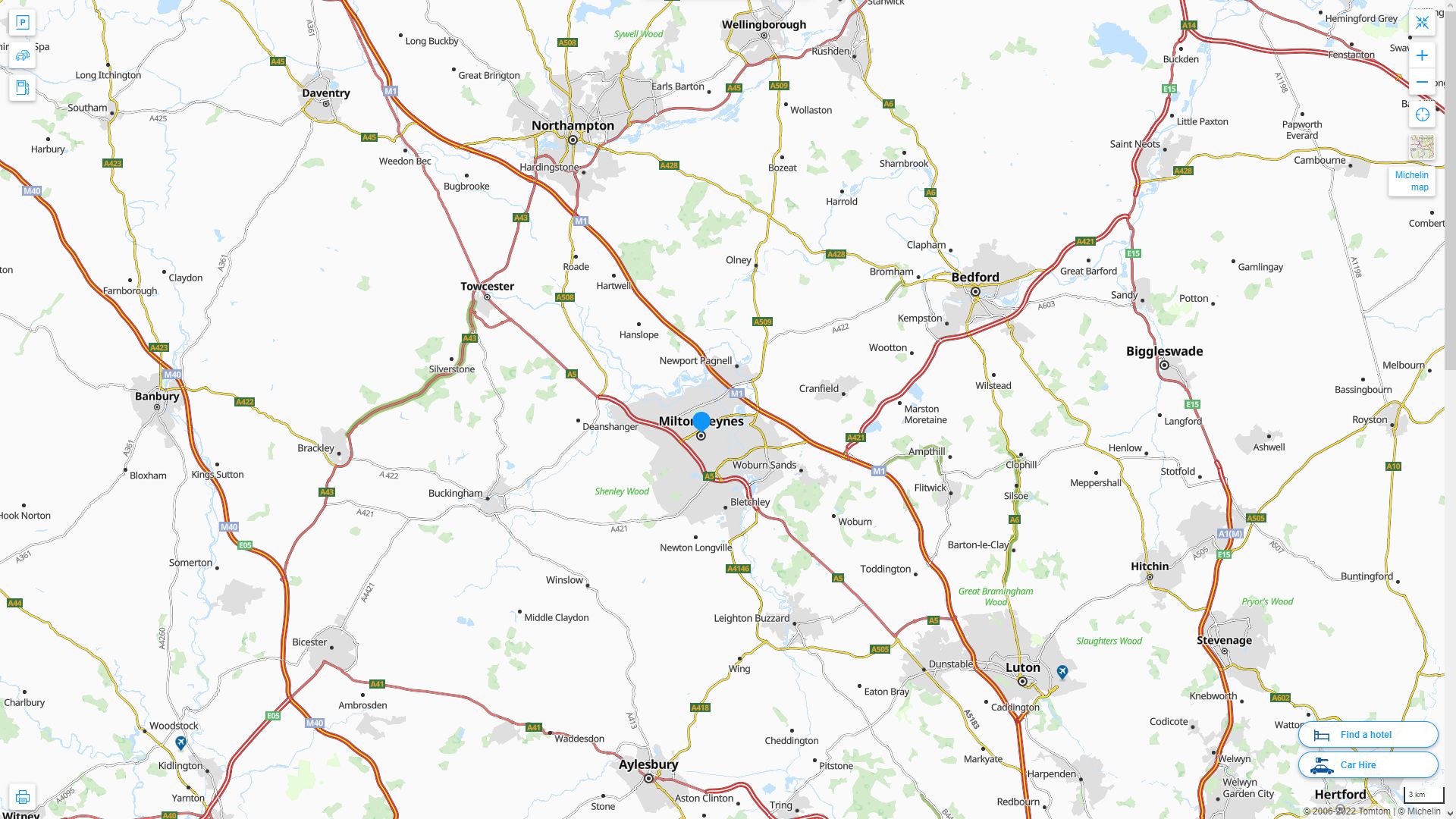 Milton Keynes Royaume Uni Autoroute et carte routiere